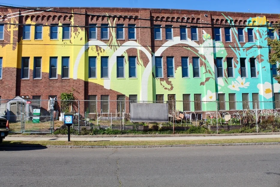 "Thermal Reflections" mural at Goffe Street Armory by artist Michael DeAngelo